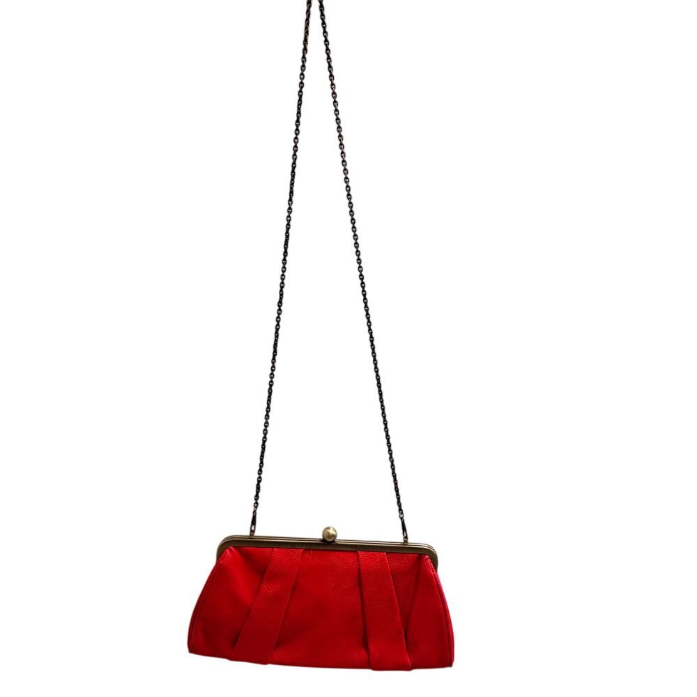 Vintage Red Tatyana Clutch Purse Bronze Chain Strap‎ Kiss Clasp Cheetah Interior - Picture 2 of 6
